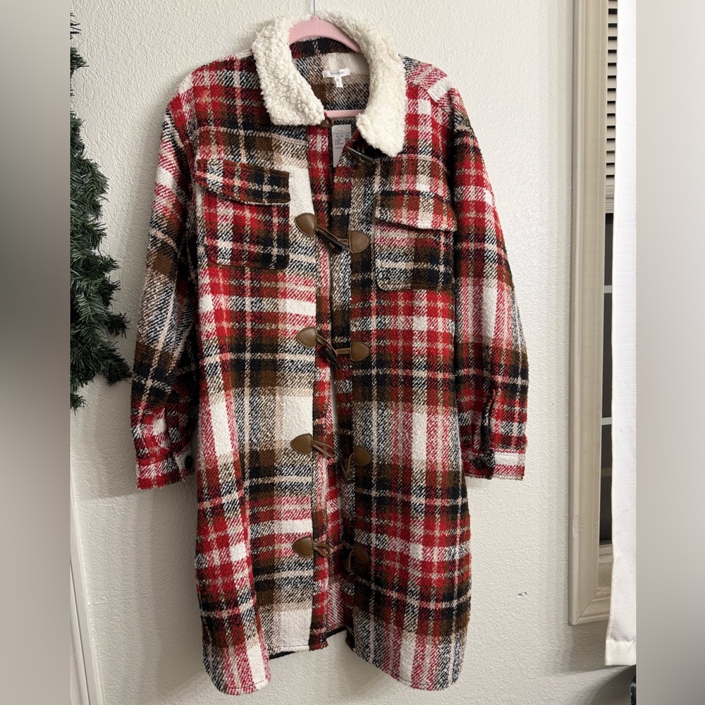 Maurices Plaid Jacket with Sherpa Collar large new with tags